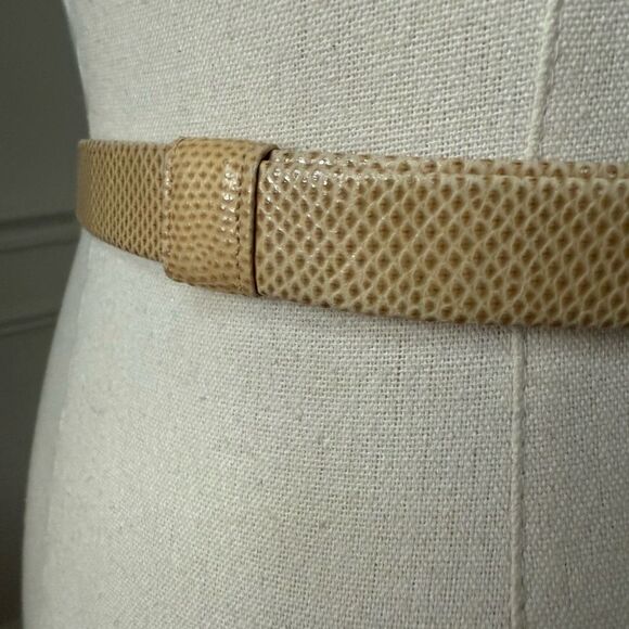 Alexis Kirk Beige Genuine Reptile Gold Hook Buckle Adjustable Slide Belt OSFM - Picture 8 of 11